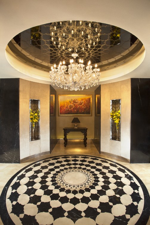Shimmering Chandelier in Presidential Suite at Taj City Centre Gurugram