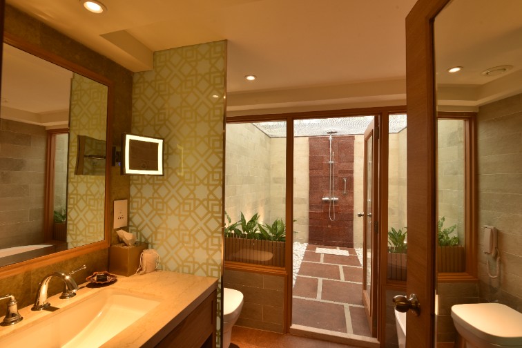 Premium cottage partial sea view King bed bath room at Taj Fishermanâ  s Cove Resort & Spa, Chennai